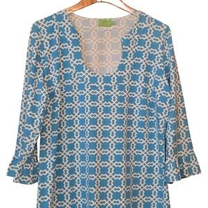 Katherine Way Dress Blue Geometric UPF 50+ Versaway Resort  Wrinkle Resistant‎